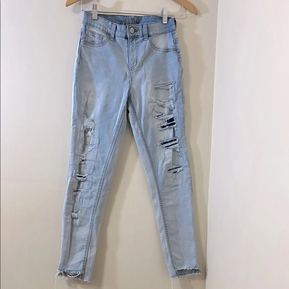 Justice Light Blue Wash High Rise Distressed Skinny Jeans/Jegging  Size 14 Girls